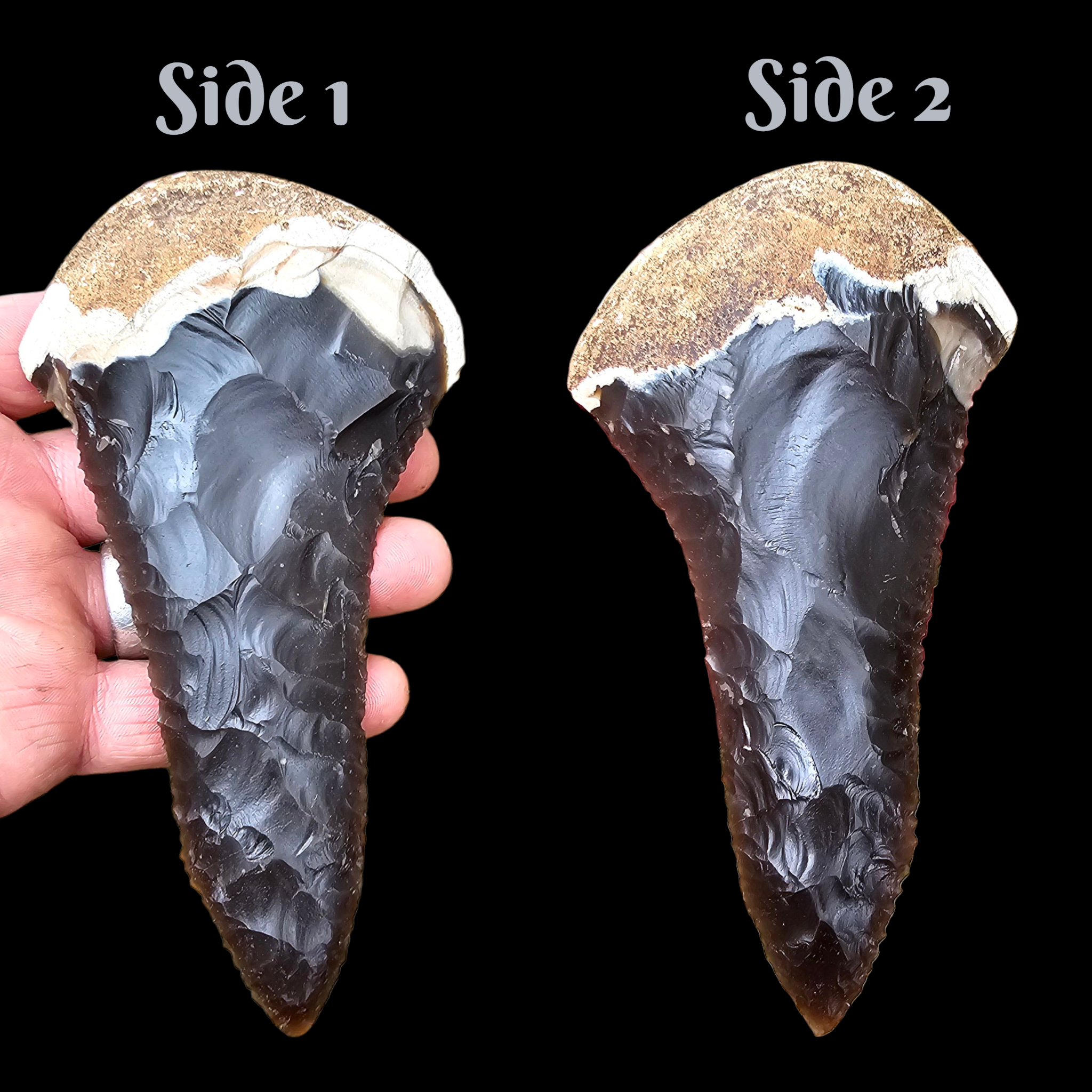 Butted Knife, Rootbeer Butted Knife - Flintknapping traditions