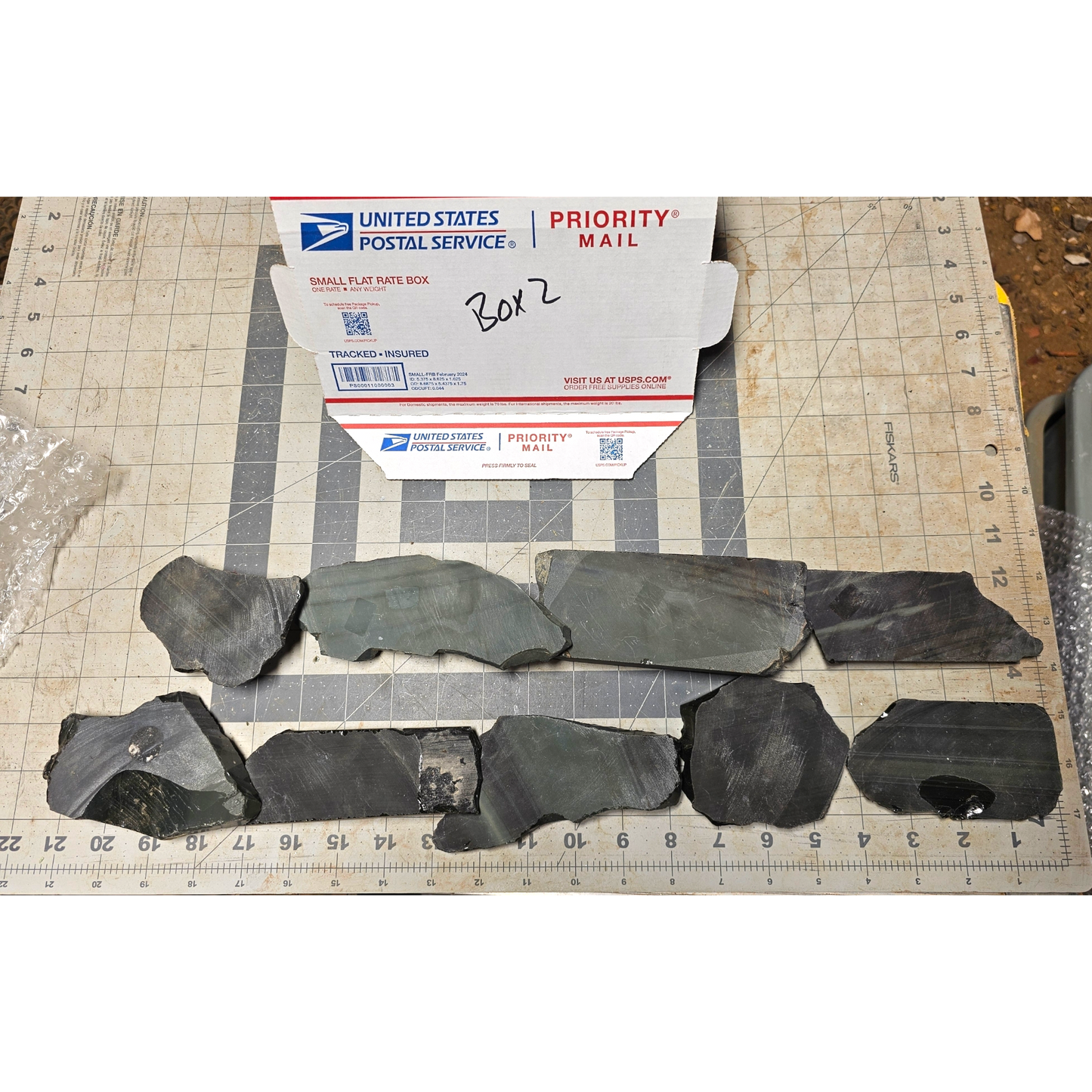 Box 2 Burns Green Obsidian & Obsidian Percussion Slabs & End Cuts