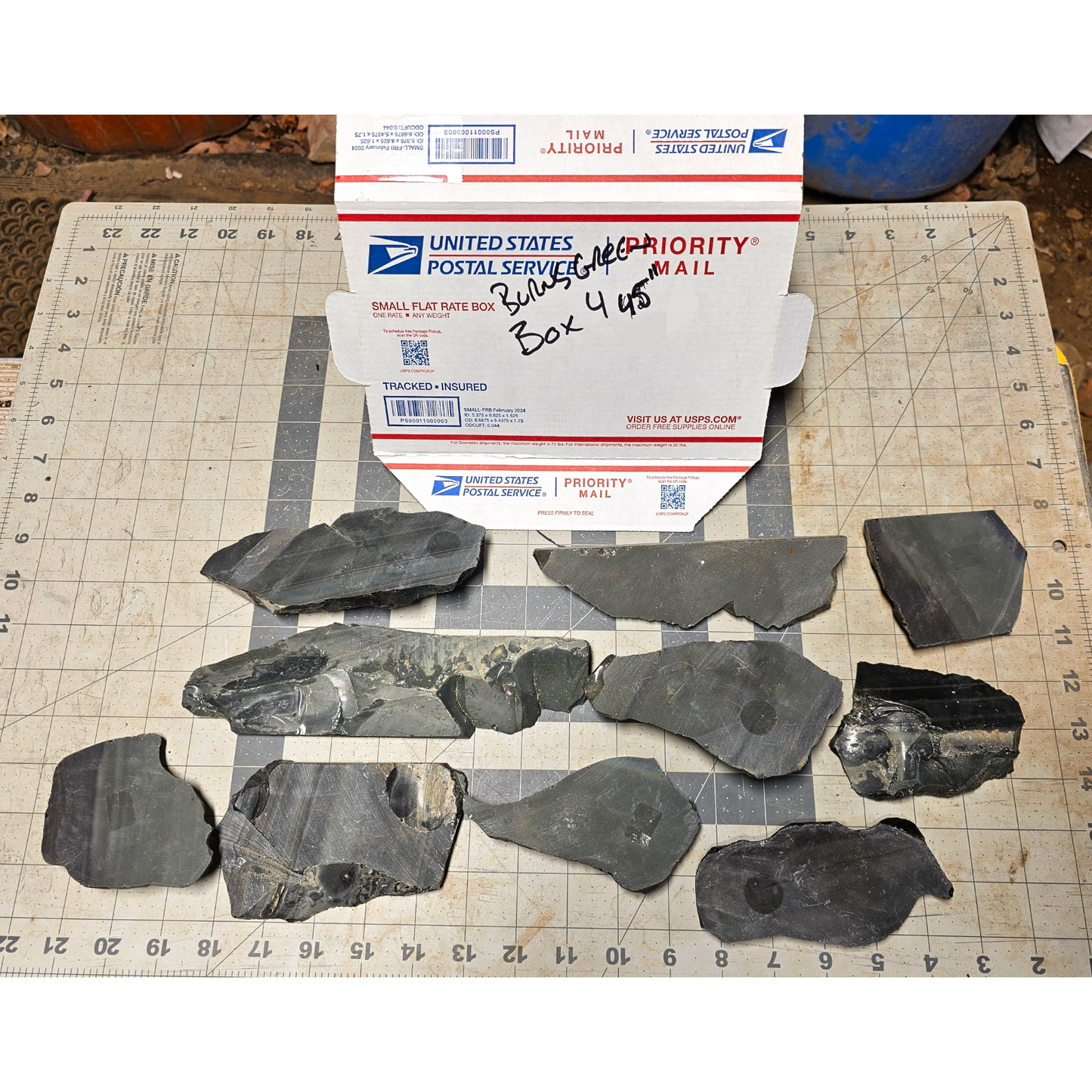Box 4 Burns Green Obsidian & Obsidian Percussion Slabs & End Cuts
