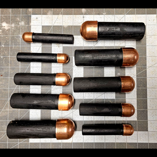 Copper Boppers, Flintknapping led filled copper Boppers, Copper Billets.