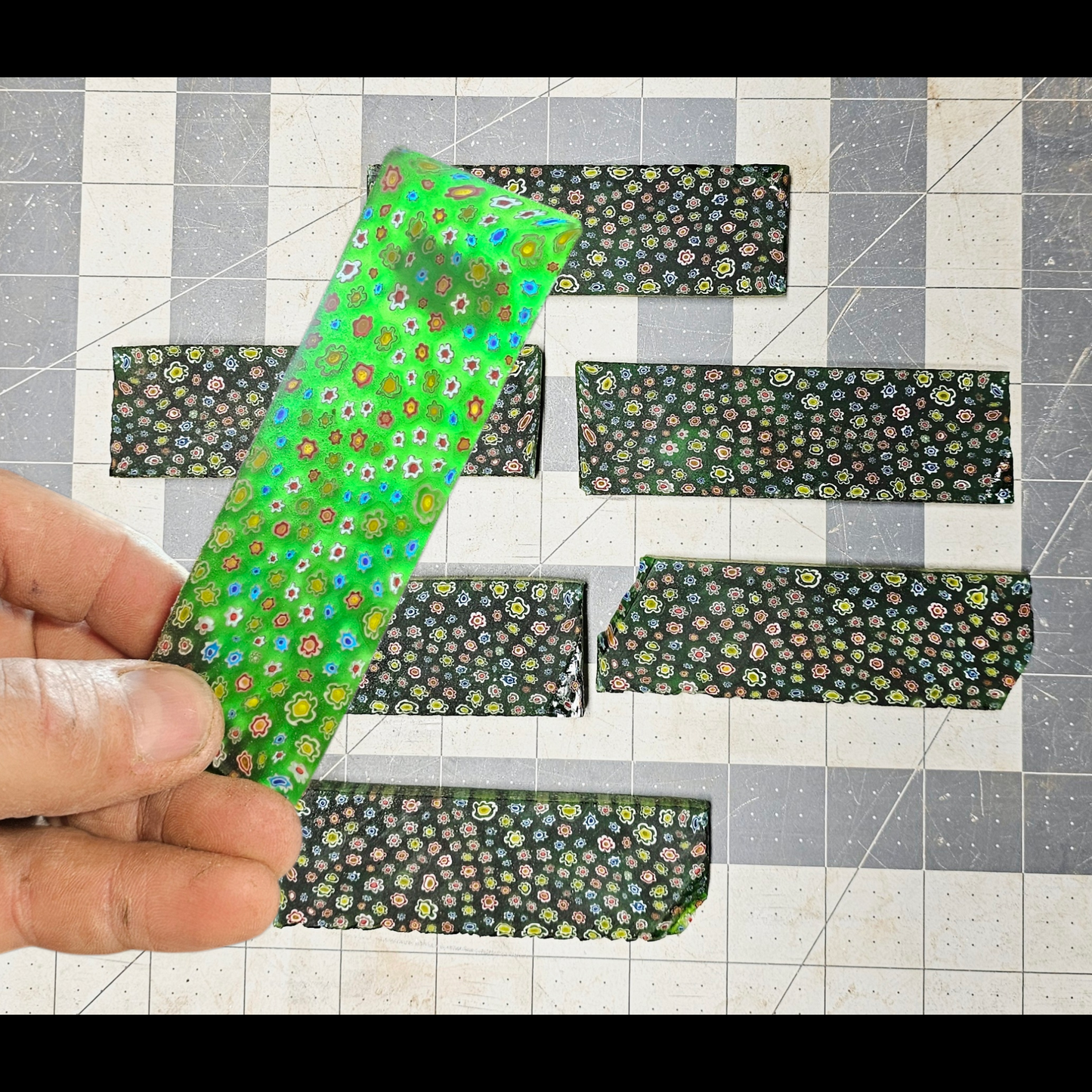 Millefiori Glass Slabs Flintknapping Slabs. Lapidary Millefiori slabs, Green Millefiori Glass