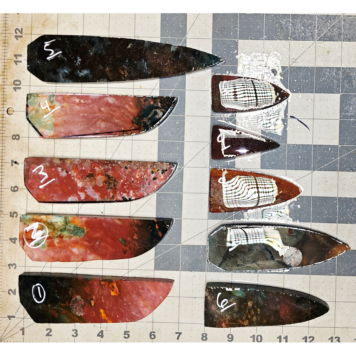 Page 1, Fancy Jasper Preforms,Flintknapping Slabs.