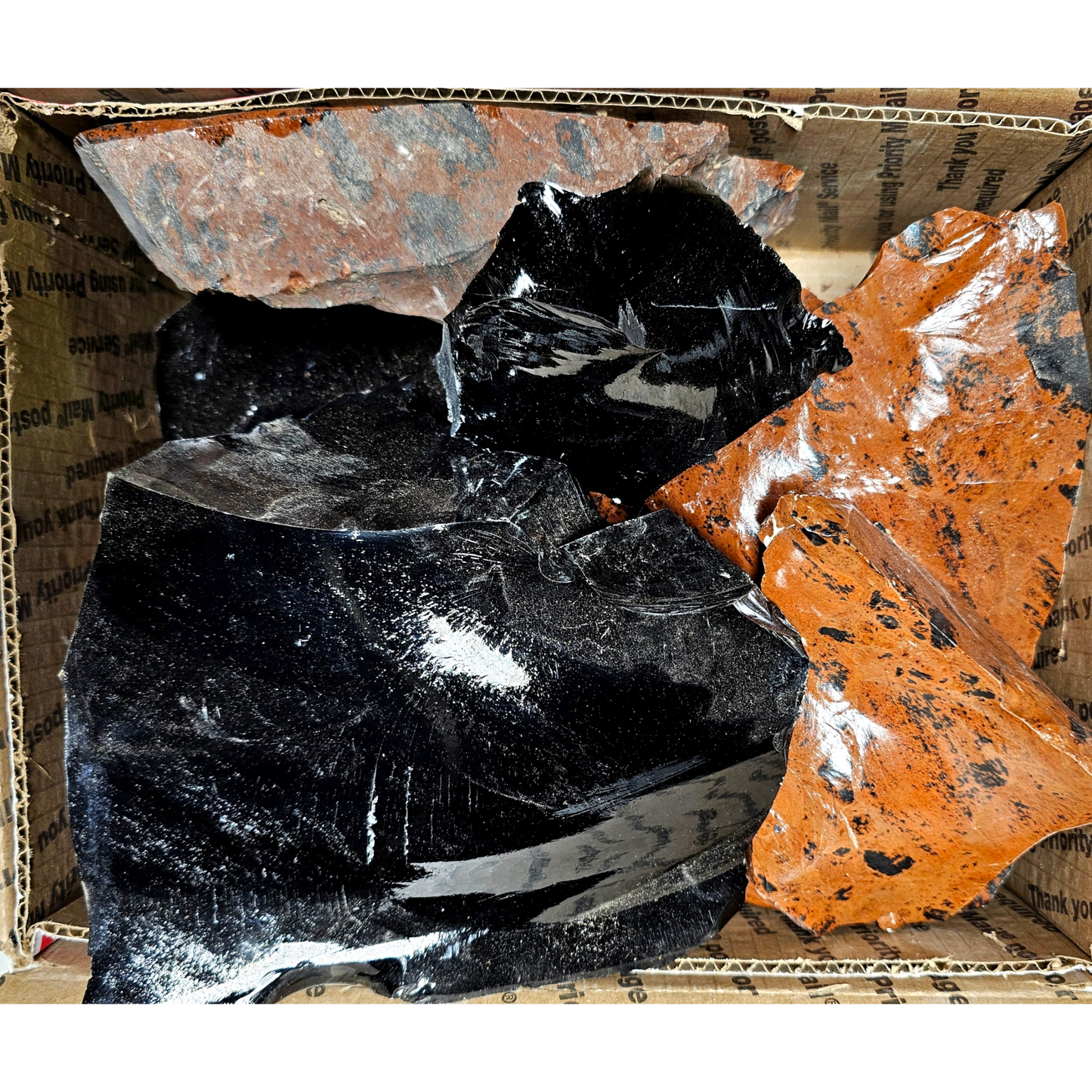 20+ Lbs Mixed Black & Mahogany Obsidian Spalls