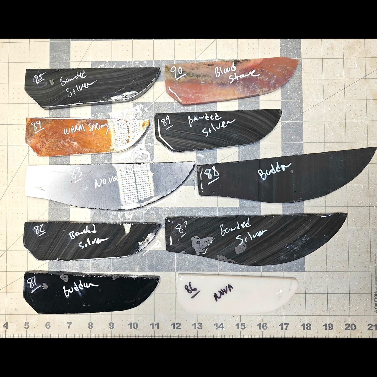 Page 9, Knife Blade Preforms,Flintknapping Slabs.