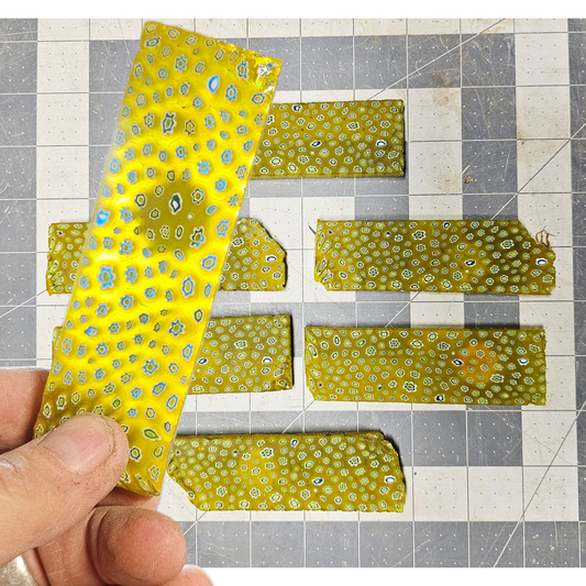 Millefiori Glass Slabs Flintknapping Slabs. Lapidary Millefiori slabs, Yellow Millefiori Glass