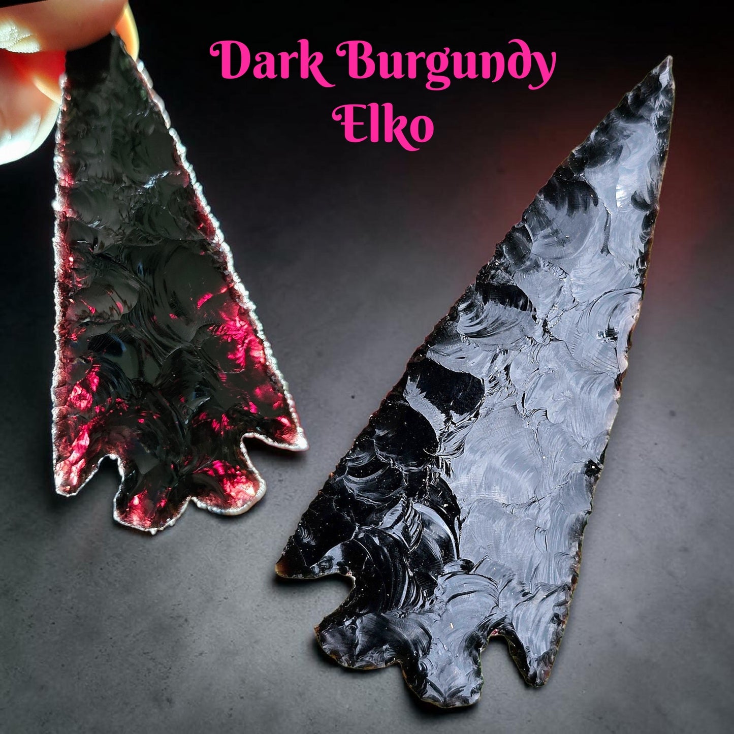 Elko Eared Arrowhead, Dark Burgundy Glass, Arrowhead / Spear Point