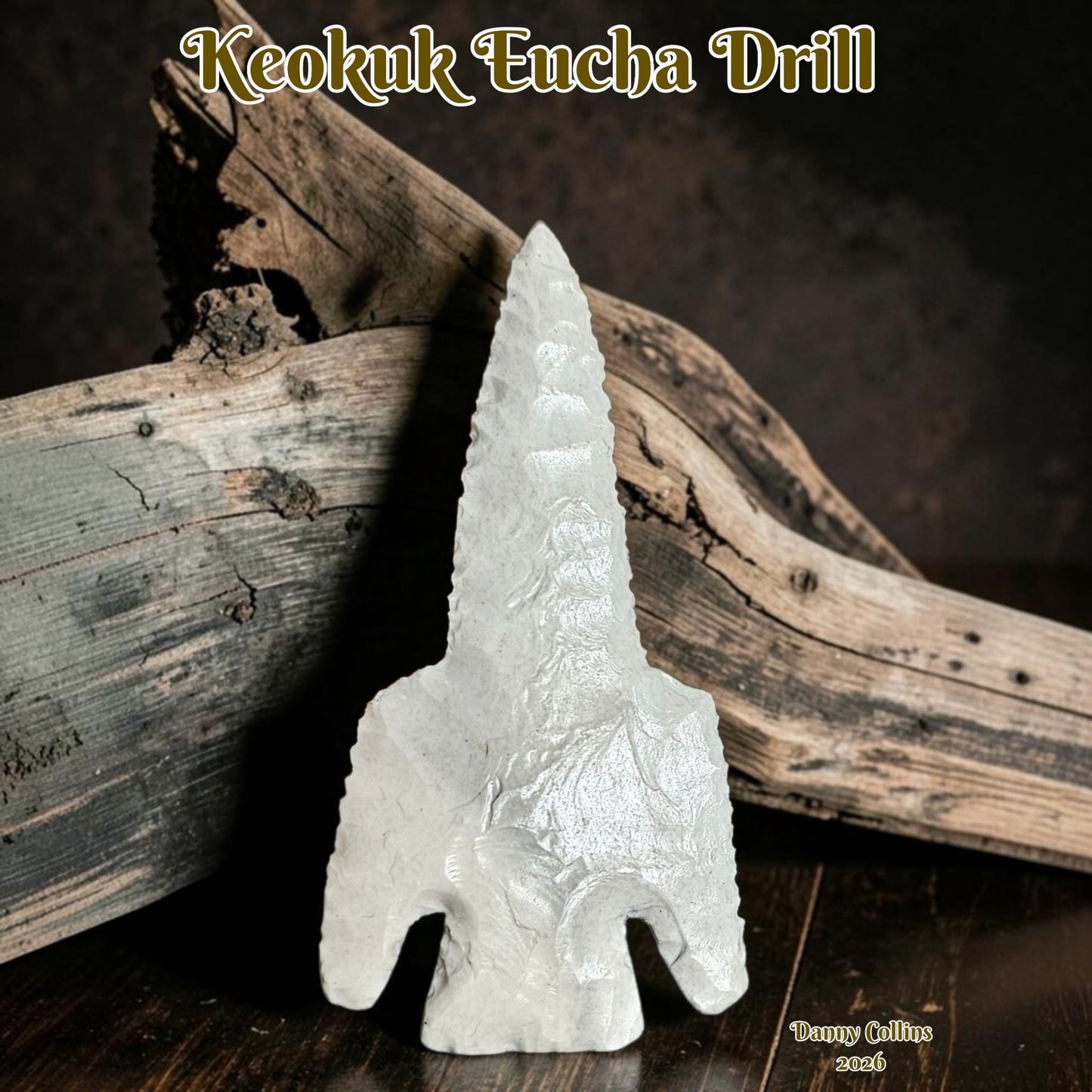 Keokuk Chert Eucha Drill/ Eucha Arrowhead/ Spear Point Stone Arrowhead