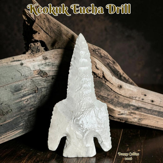 Keokuk Chert Eucha Drill/ Eucha Arrowhead/ Spear Point Stone Arrowhead