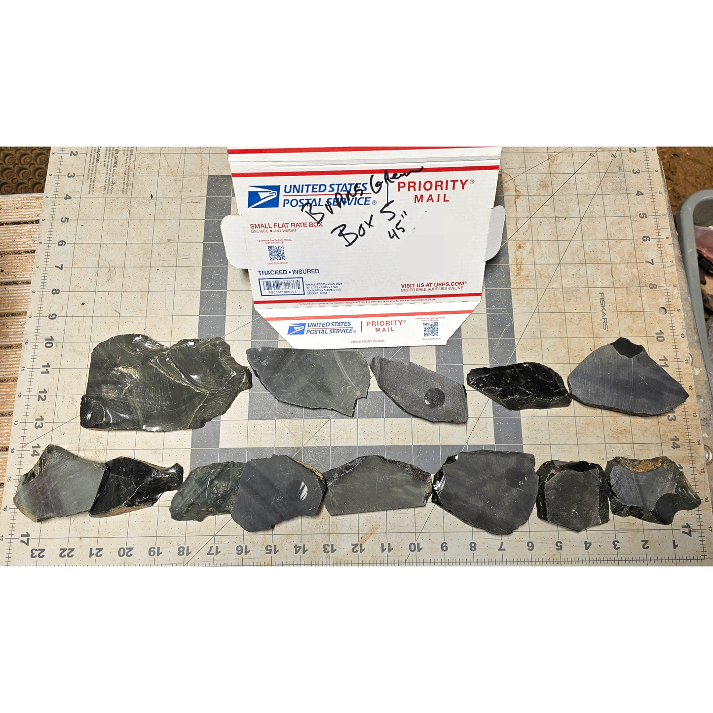 Box 5 Burns Green Obsidian & Obsidian Percussion Slabs & End Cuts