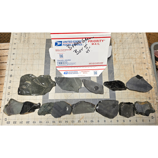 Box 5 Burns Green Obsidian & Obsidian Percussion Slabs & End Cuts
