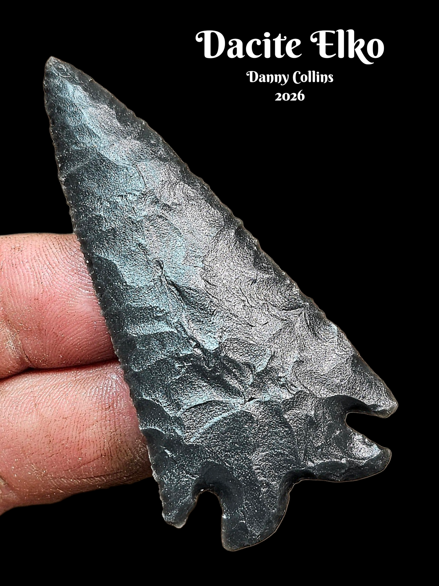 Elko Eared Arrowhead, Dacite Obsidian Blade, Obsidian Arrowhead / Spear Point