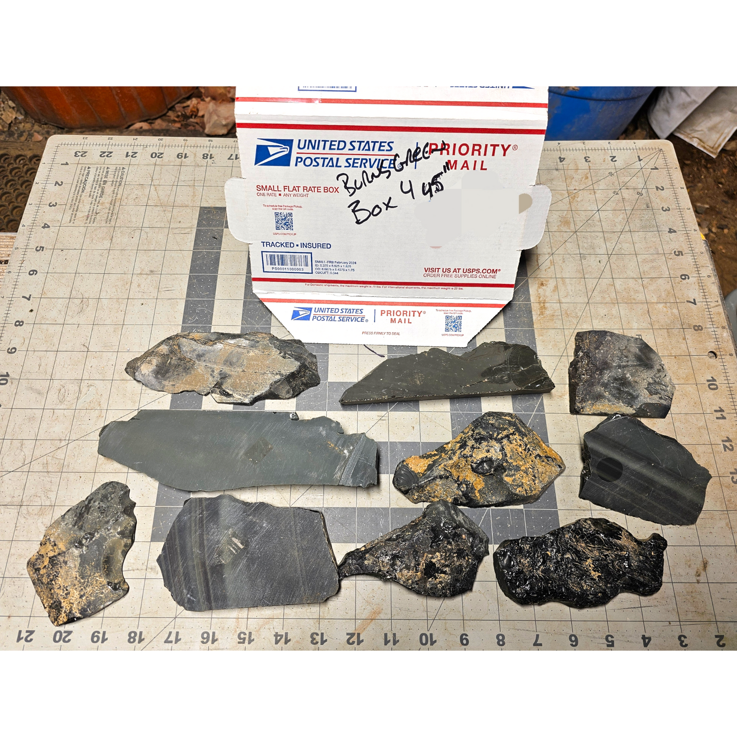 Box 4 Burns Green Obsidian & Obsidian Percussion Slabs & End Cuts