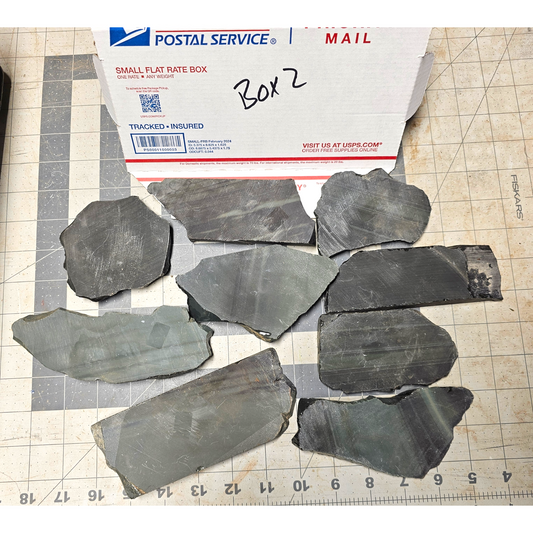 Box 2 Burns Green Obsidian & Obsidian Percussion Slabs & End Cuts