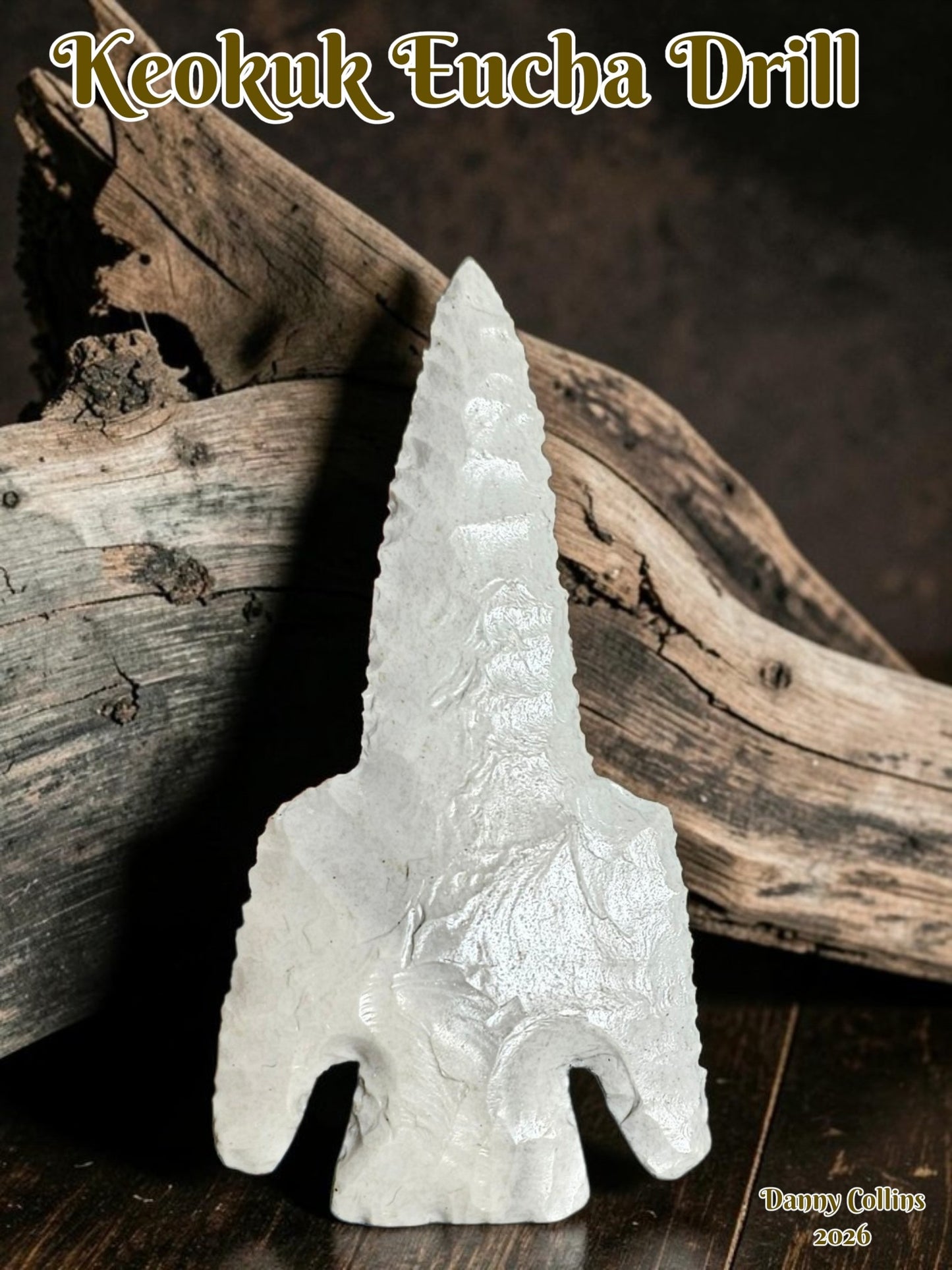 Keokuk Chert Eucha Drill/ Eucha Arrowhead/ Spear Point Stone Arrowhead