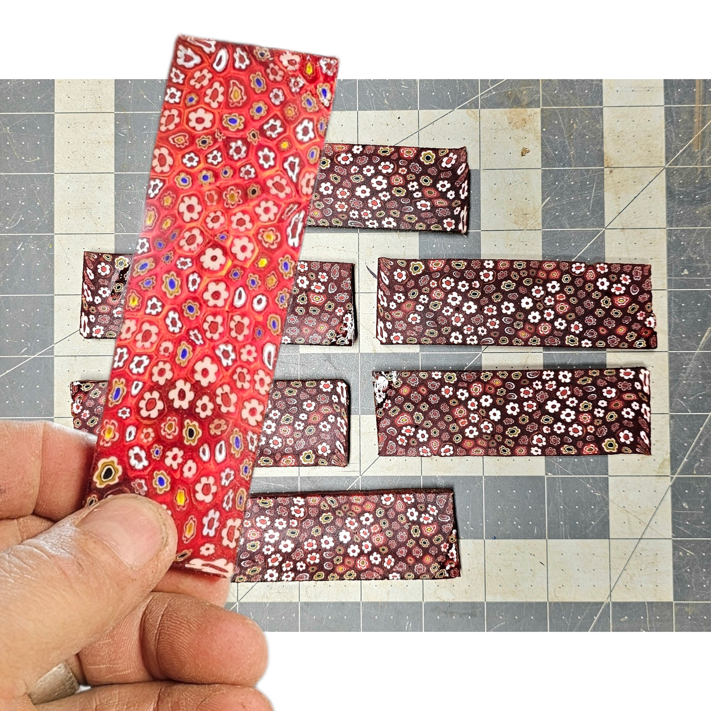 Millefiori Glass Slabs Flintknapping Slabs. Lapidary Millefiori slabs, Red Millefiori Glass