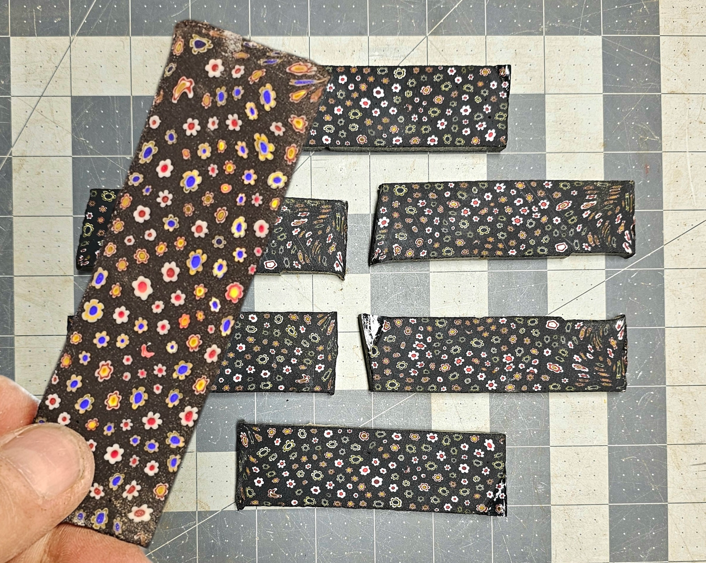 Millefiori Glass Slabs Flintknapping Slabs. Lapidary Millefiori slabs, Black Millefiori Glass