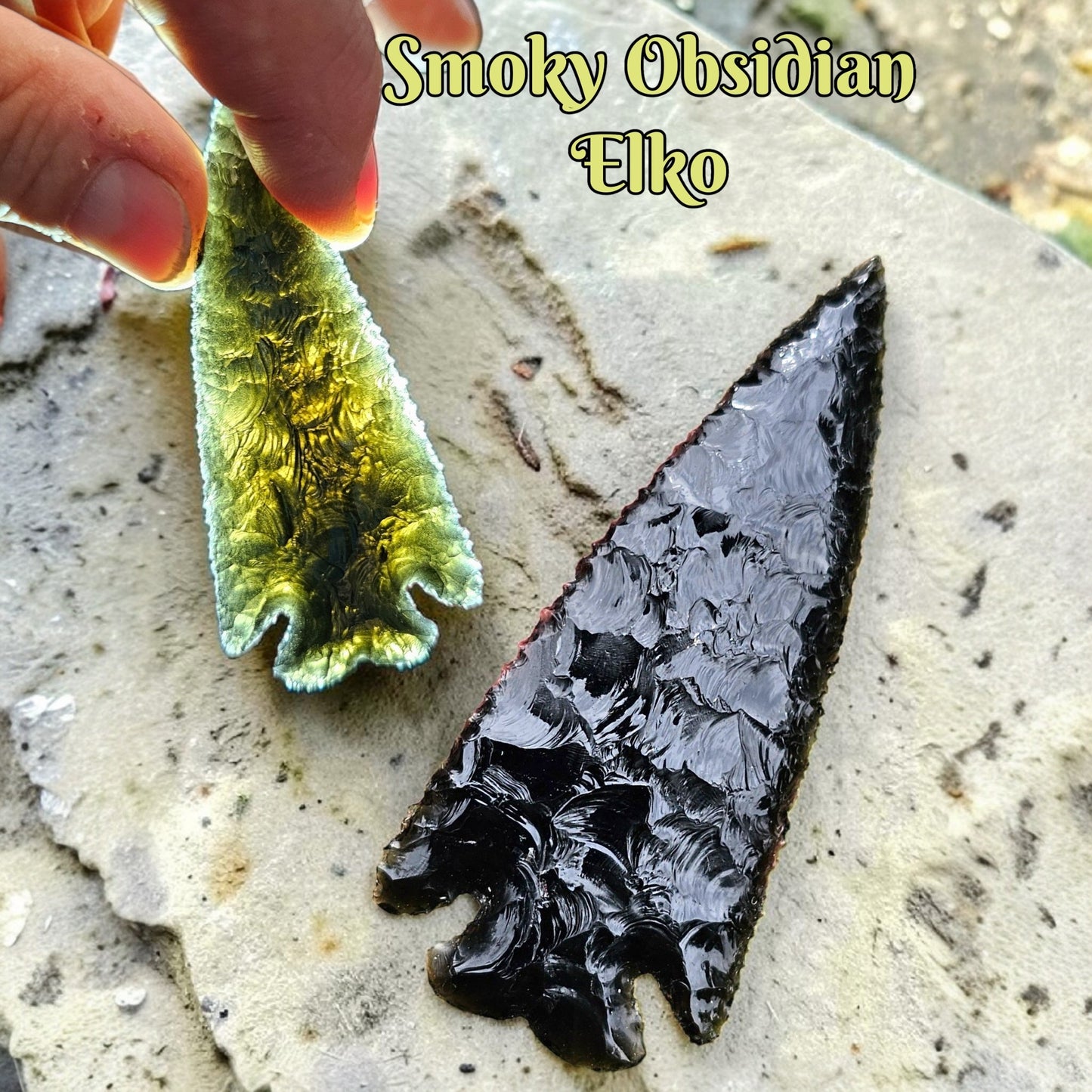 Elko Eared Arrowhead, Smoky Obsidian Blade, Obsidian Arrowhead / Spear Point